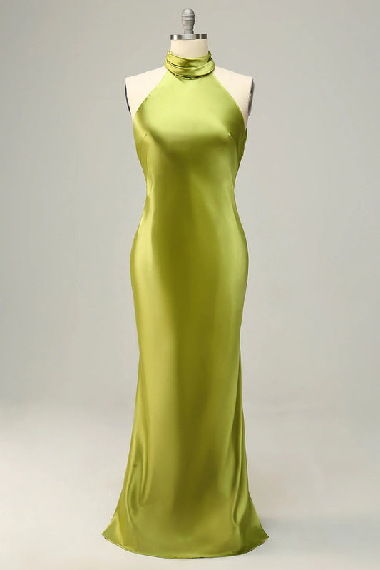 Halter Open Back Long Bridesmaid Dress