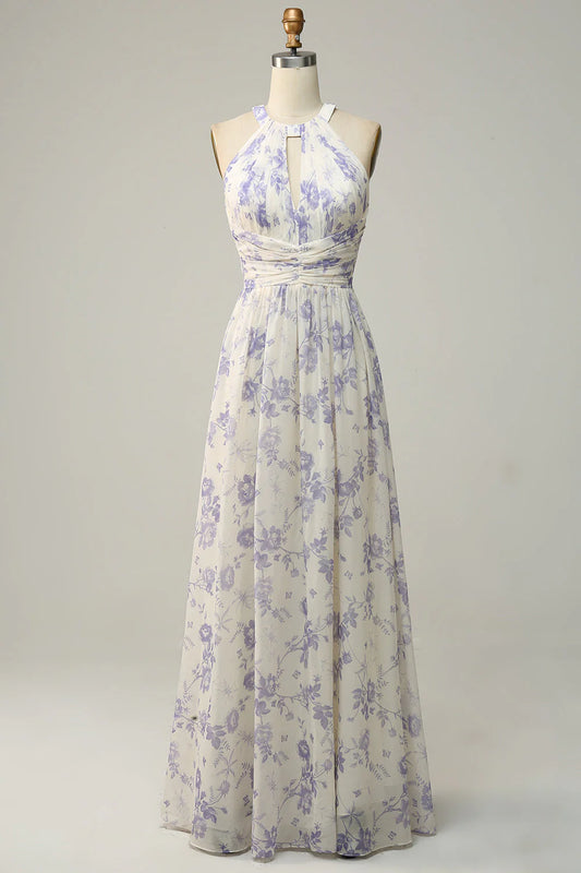 Floral Boho Long Chiffon Bridesmaid Dress