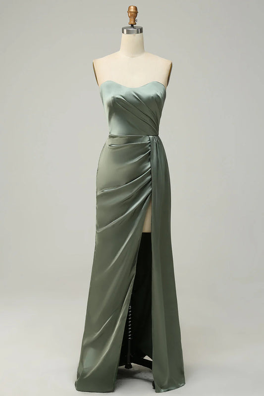 Strapless Long Bridesmaid Dress With Slit