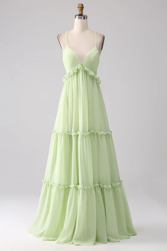 Ruffles A Line Bridesmaid Dress With Lace-Up Back