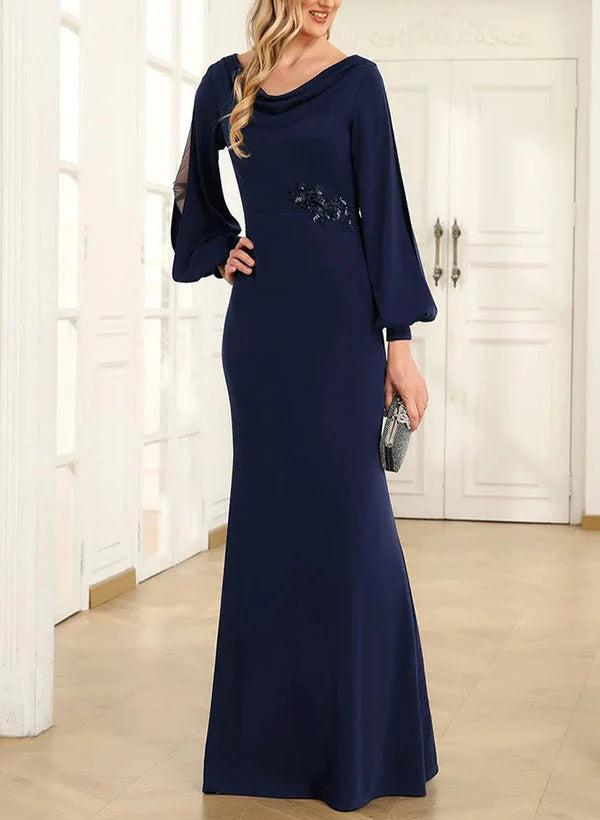 Sheath Cowl Neck Long Sleeves Floor-Length Mother Of The Bride Dresses