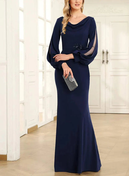 Sheath Cowl Neck Long Sleeves Floor-Length Mother Of The Bride Dresses