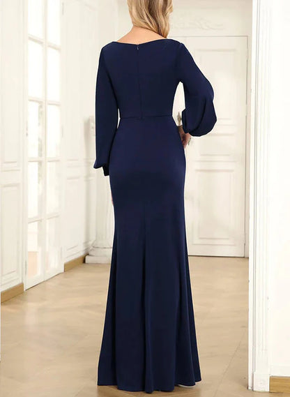 Sheath Cowl Neck Long Sleeves Floor-Length Mother Of The Bride Dresses