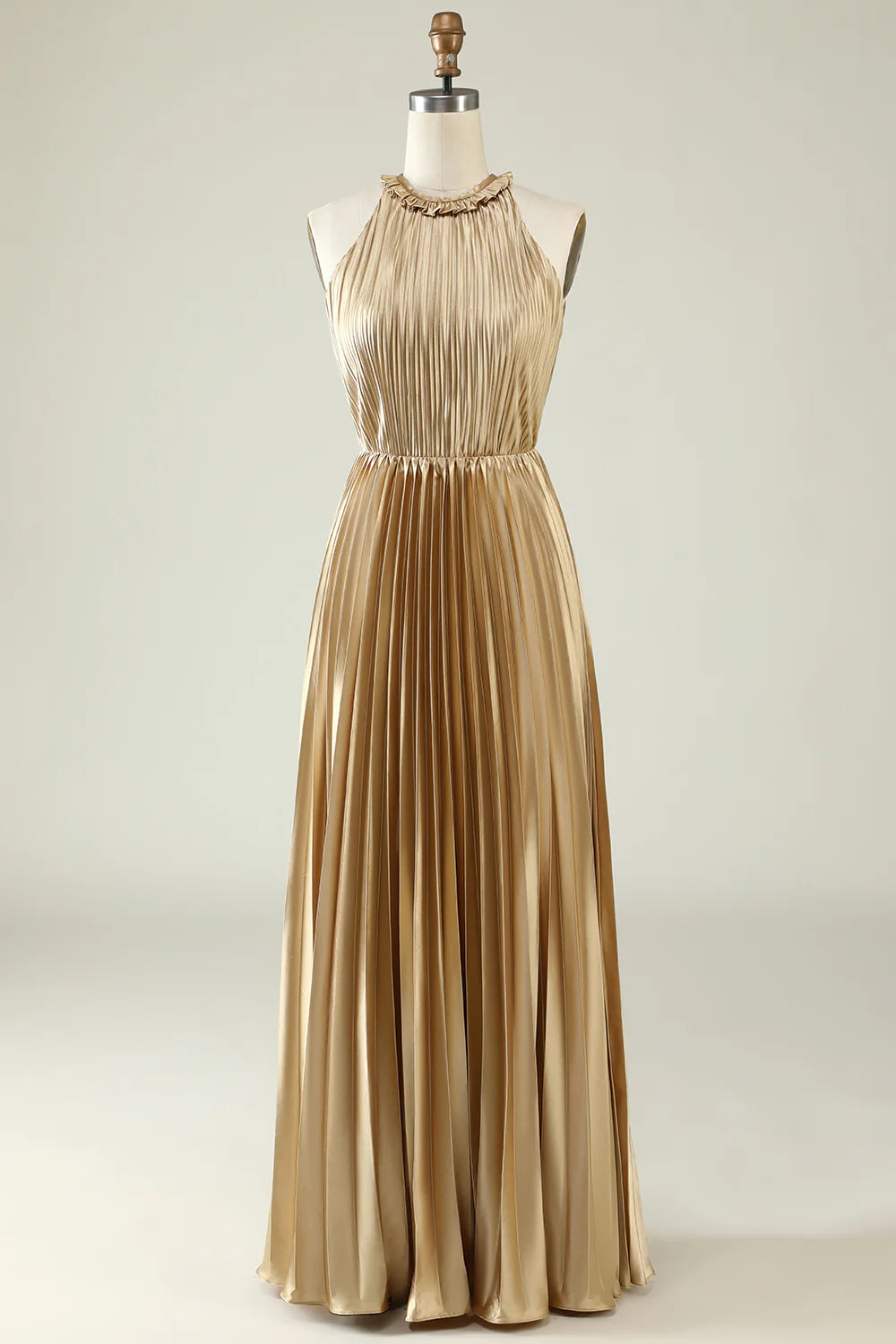 A-Line Light Yellow Pleated Long Bridesmaid Dress