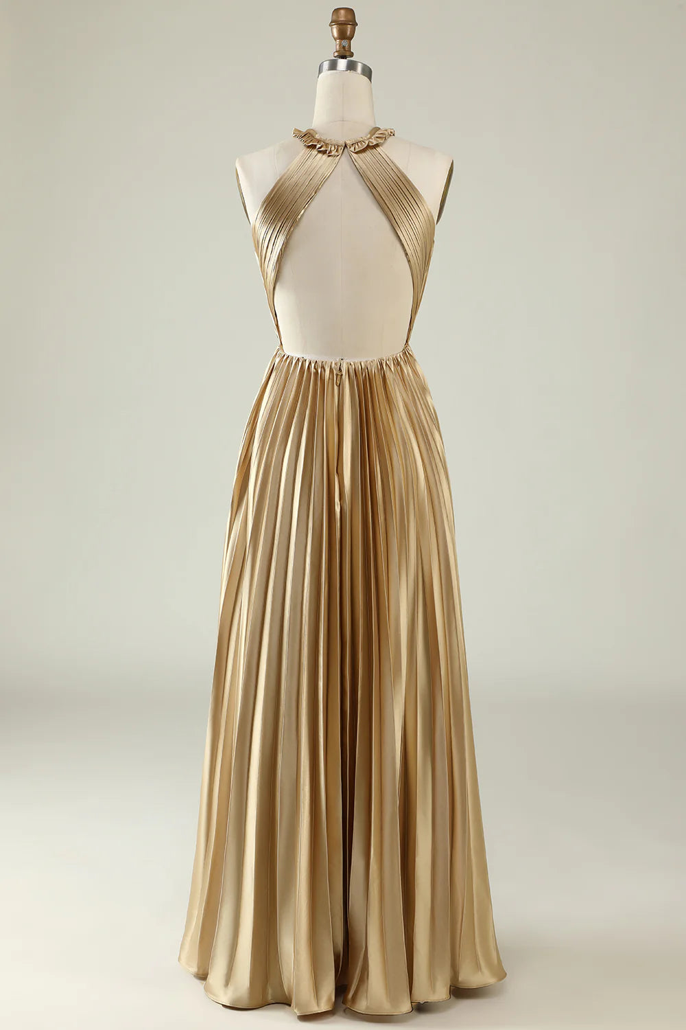 A-Line Light Yellow Pleated Long Bridesmaid Dress