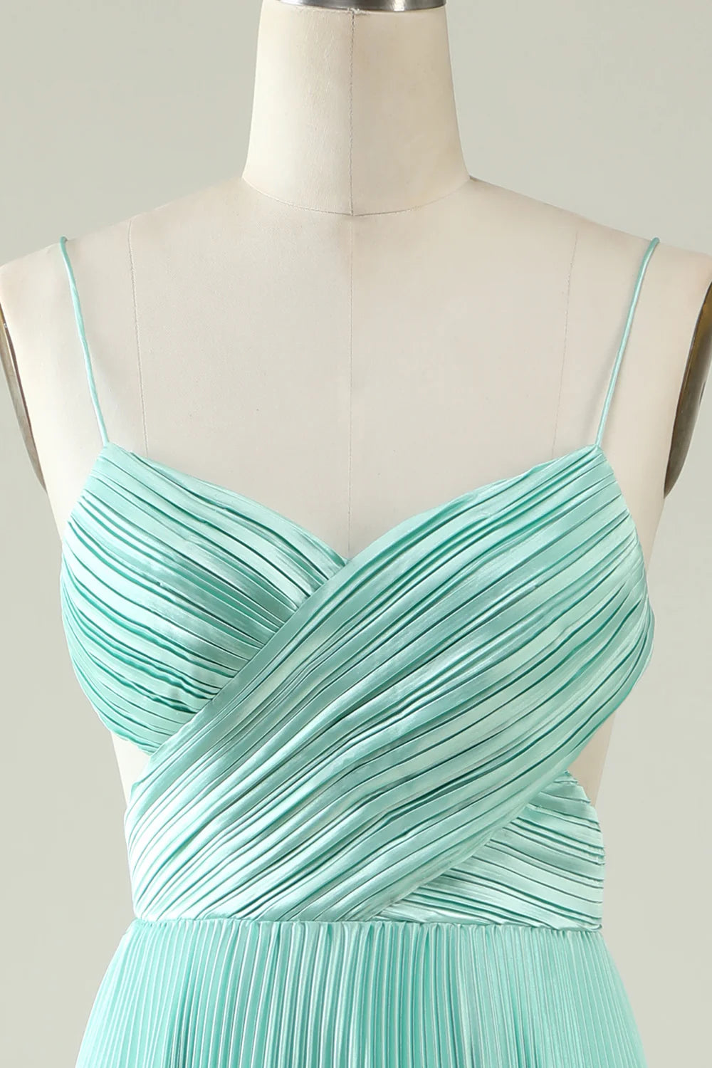 Spaghetti Straps Pleated Long Bridesmaid Dress