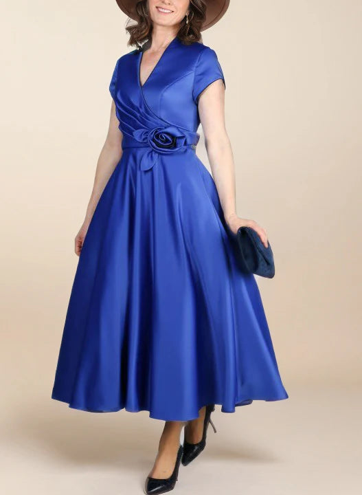 A-Line/Princess V-Neck Short Sleeves Ankle-Length Mother Of The Bride Dresses