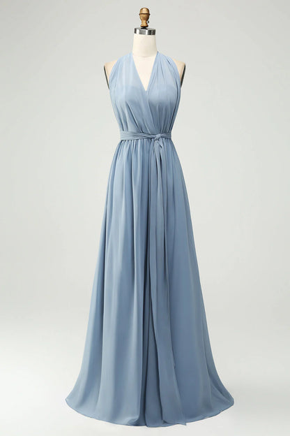 Convertible Chiffon A Line Long Bridesmaid Dress