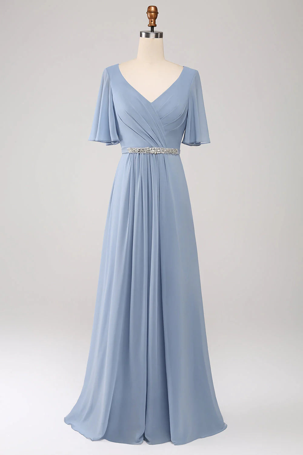 A-Line Chiffon Long Bridesmaid Dress With Beaded Waist