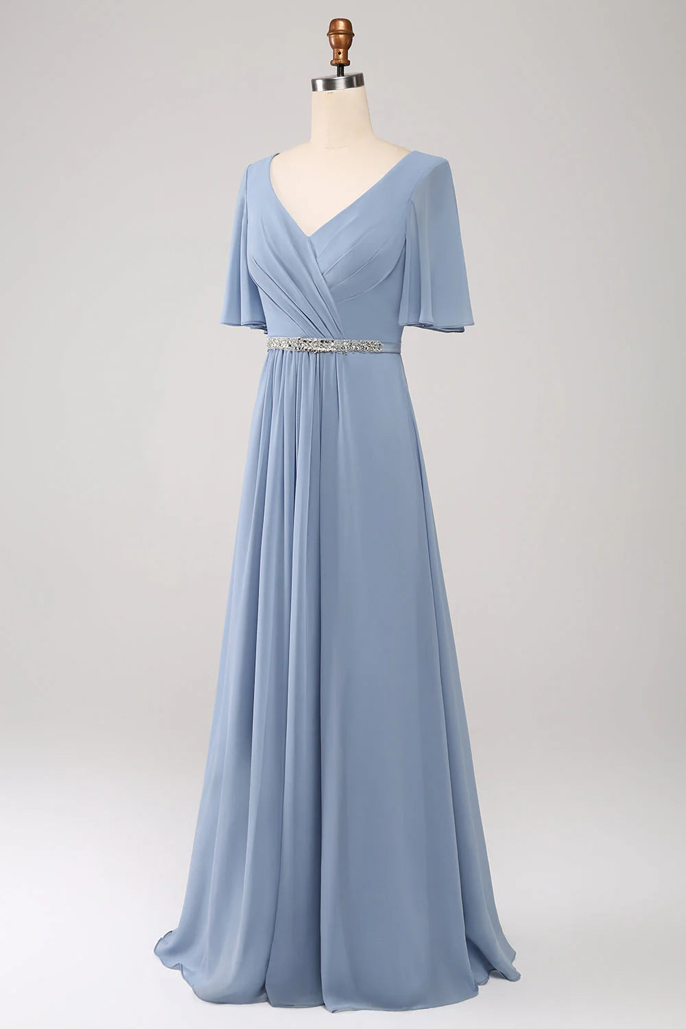 A-Line Chiffon Long Bridesmaid Dress With Beaded Waist