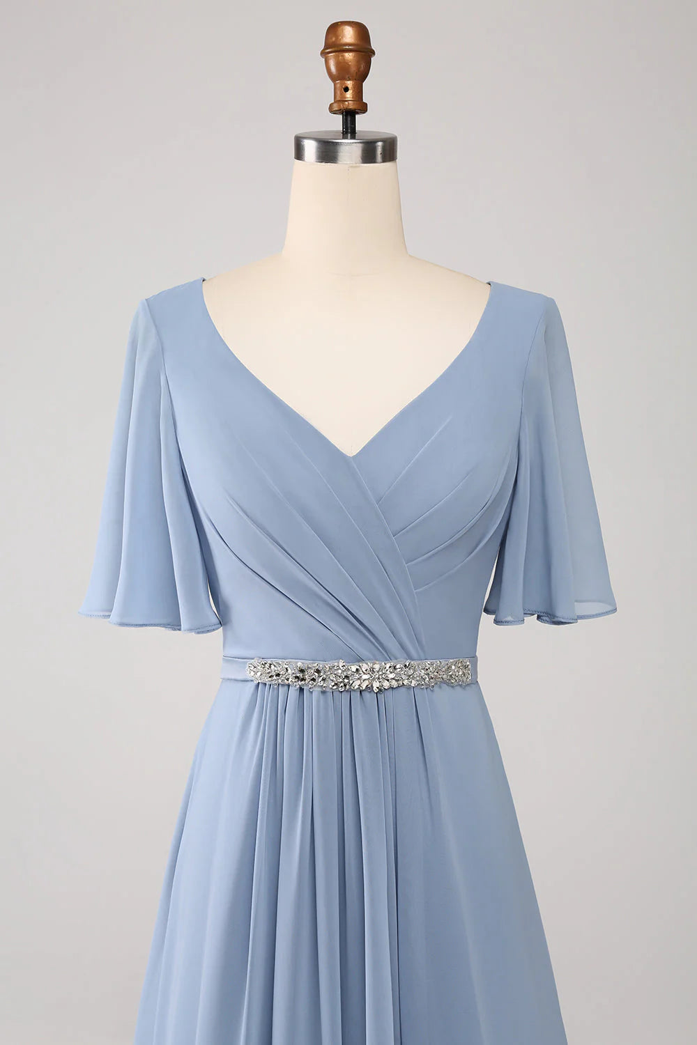 A-Line Chiffon Long Bridesmaid Dress With Beaded Waist