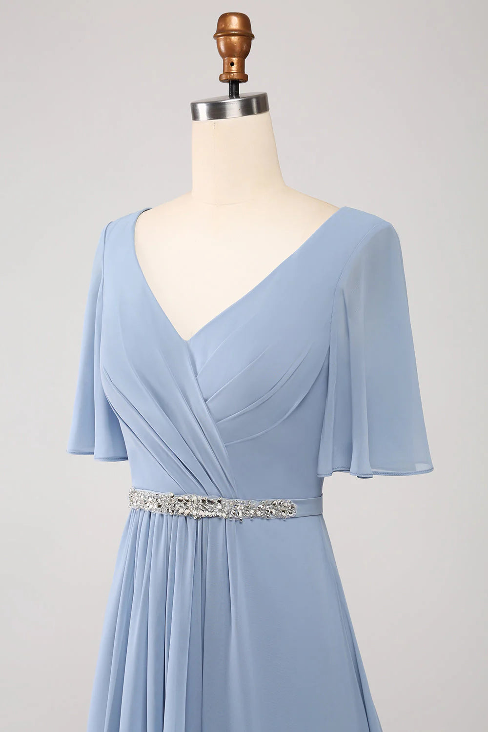 A-Line Chiffon Long Bridesmaid Dress With Beaded Waist