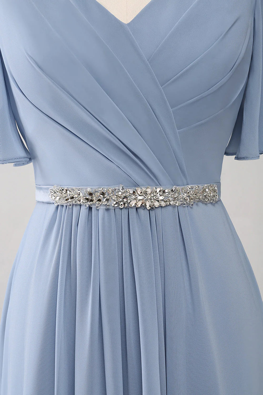 A-Line Chiffon Long Bridesmaid Dress With Beaded Waist