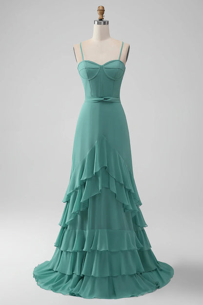 Spaghetti Straps A Line Bridesmaid Dress With Ruffles