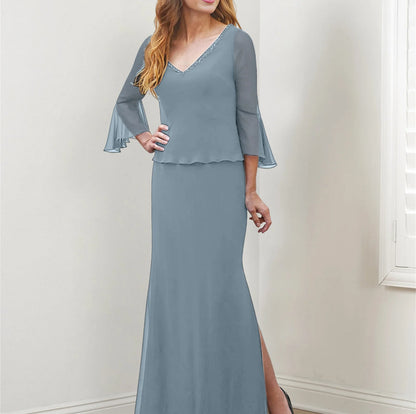 Sheath/Column V-Neck Mother Of The Bride Dresses With Beading