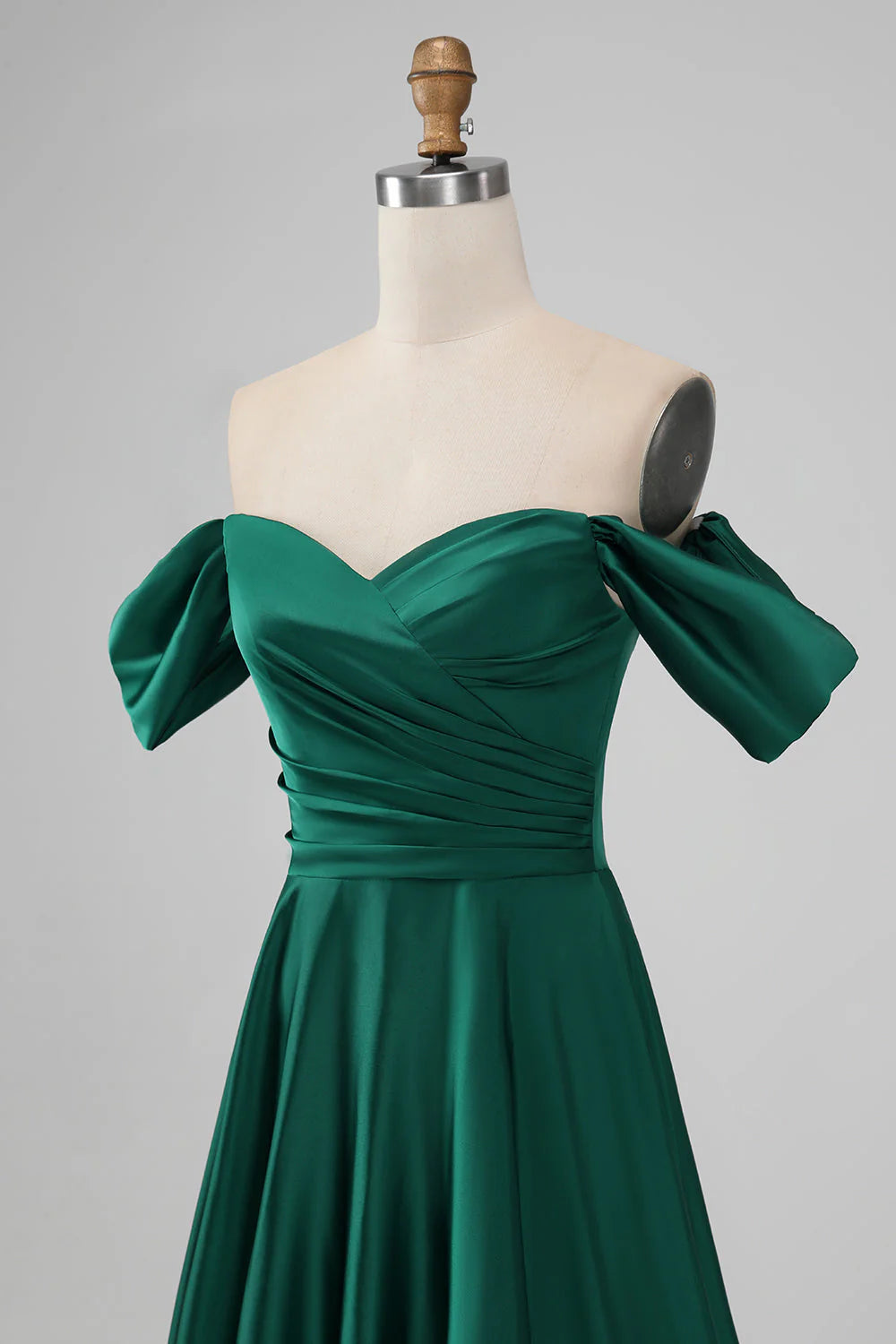 Off The Shouder A Line Satin Long Bridesmaid Dress