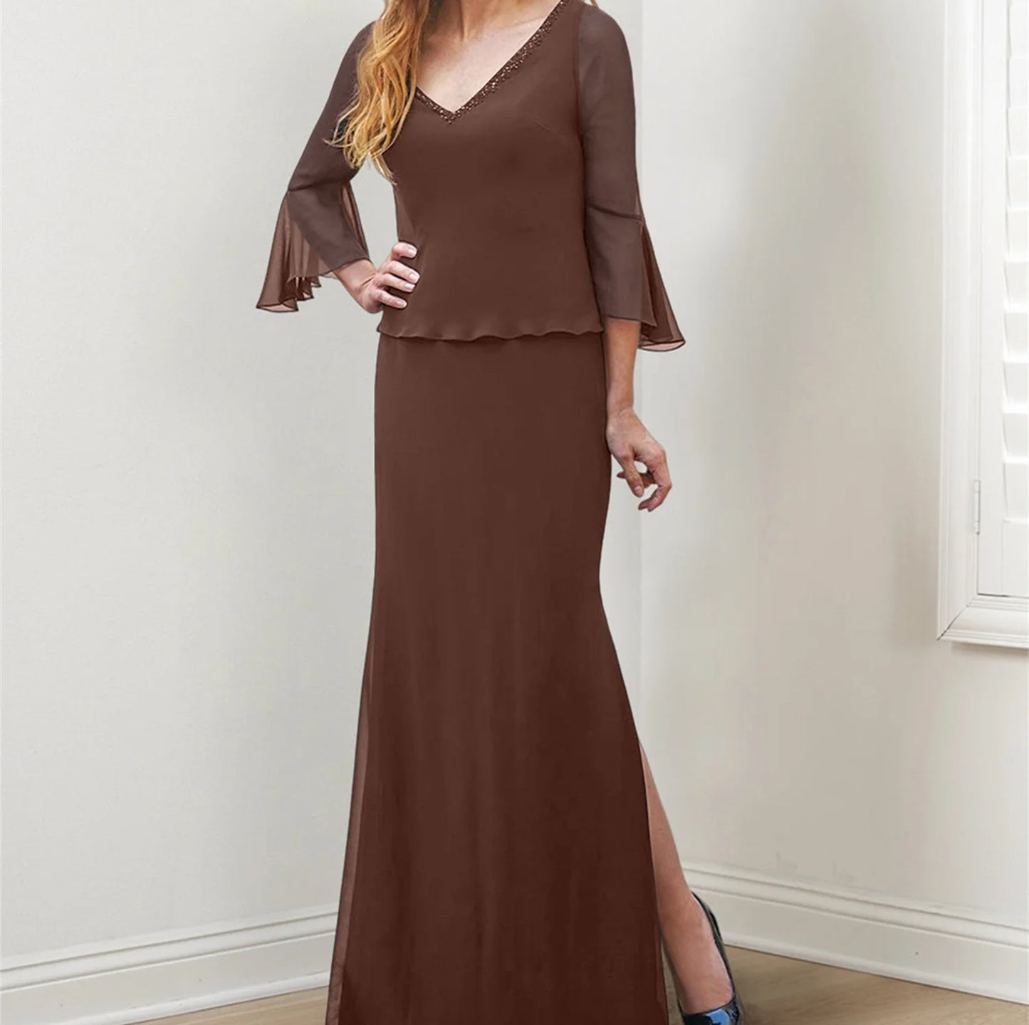 Sheath/Column V-Neck Mother Of The Bride Dresses With Beading