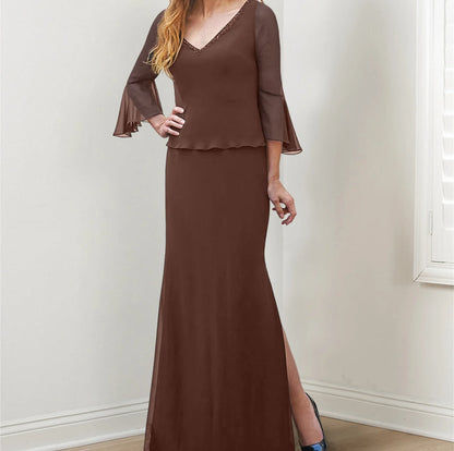 Sheath/Column V-Neck Mother Of The Bride Dresses With Beading