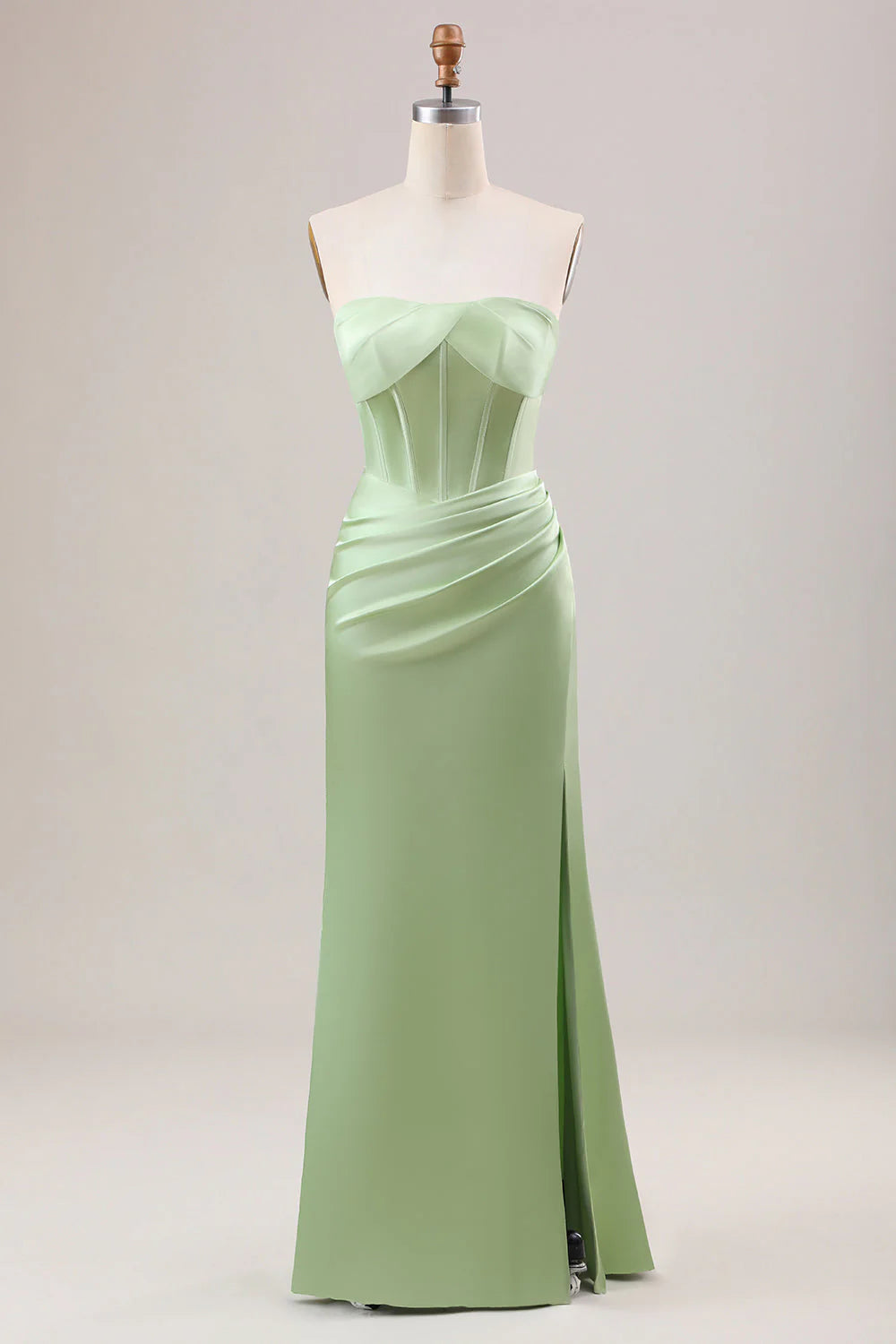 Sheath Corset Strapless Long Bridesmaid Dress With Slit