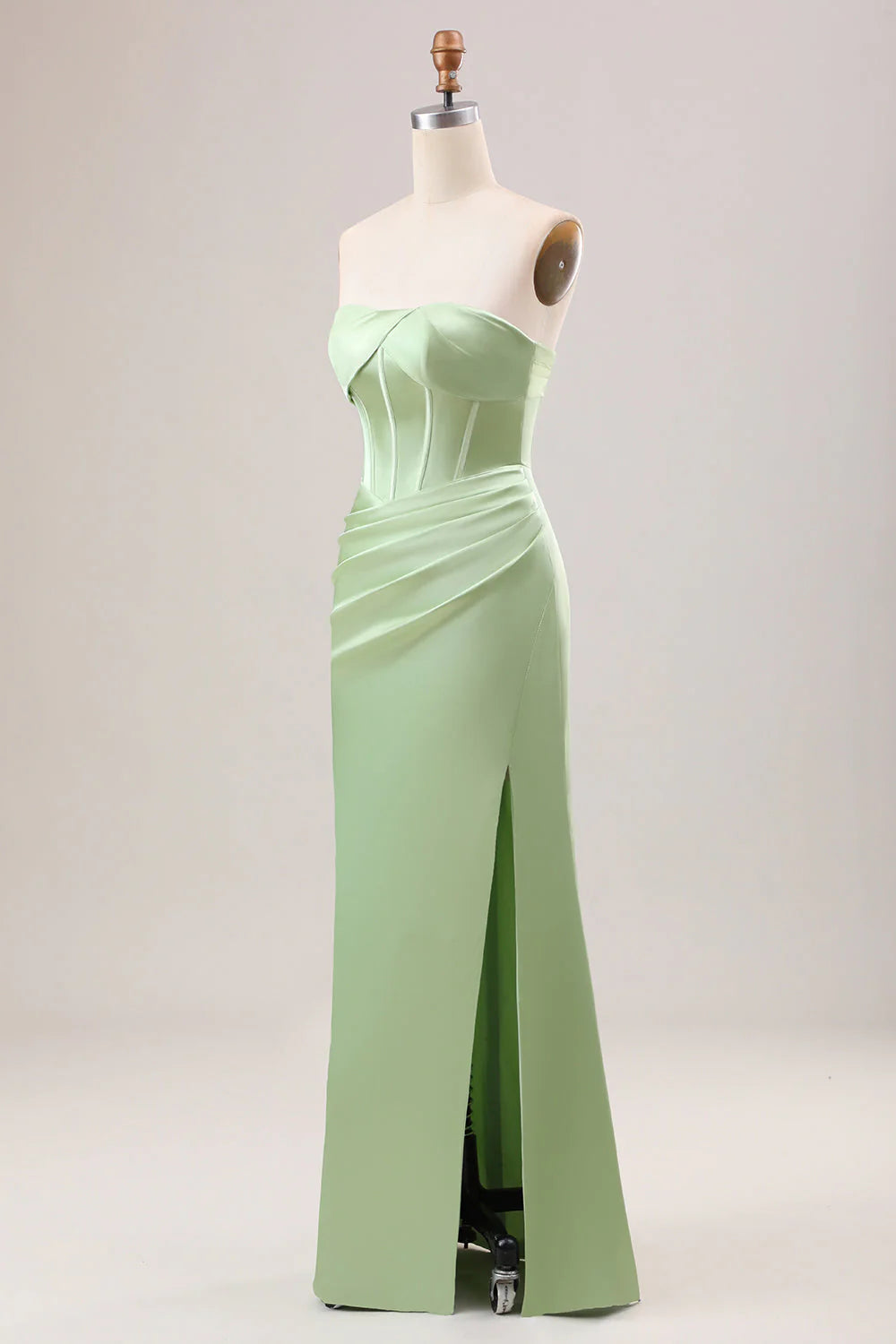 Sheath Corset Strapless Long Bridesmaid Dress With Slit