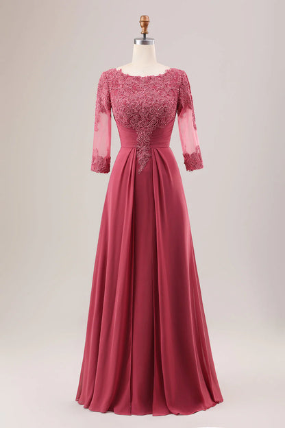 A Line Scoop Neck Chiffon Mother Of Bride Dress With Appliques