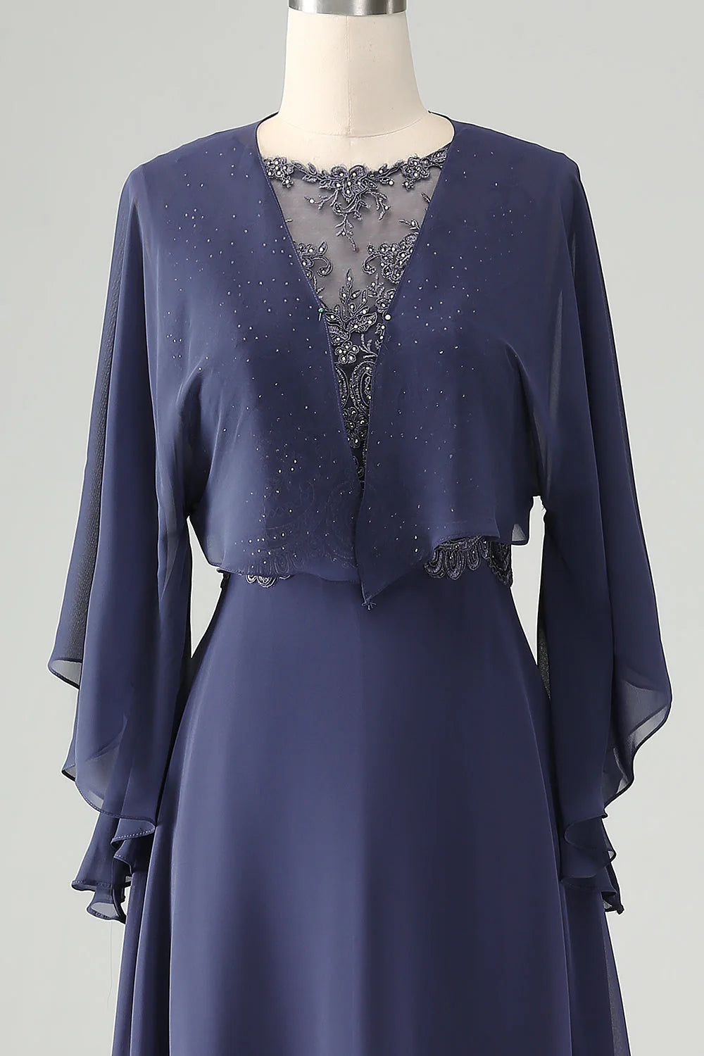 A Line Beaded Mother Of Bride Dress With Shawl