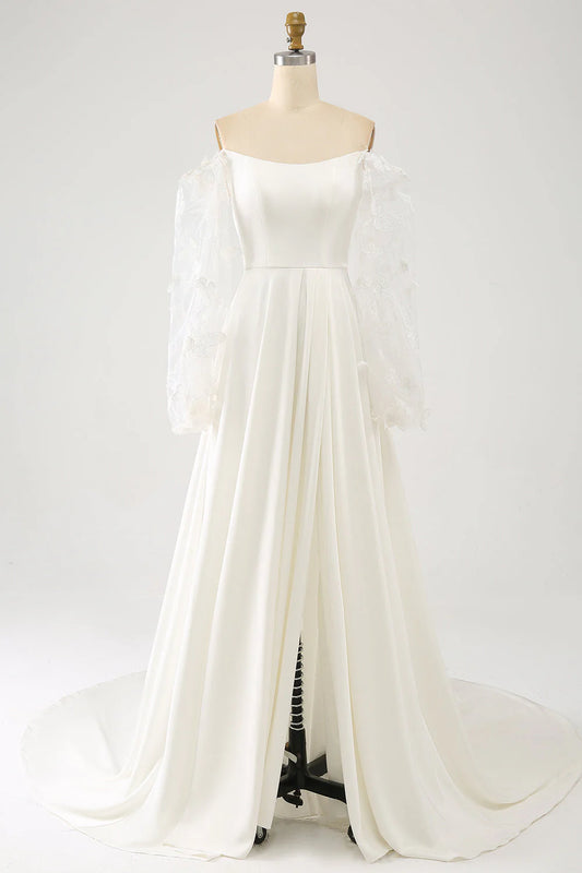 A Line Long Chiffon Wedding Dress With 3D Butterflies