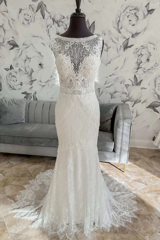 Lace Open Back Mermaid Long Wedding Dress