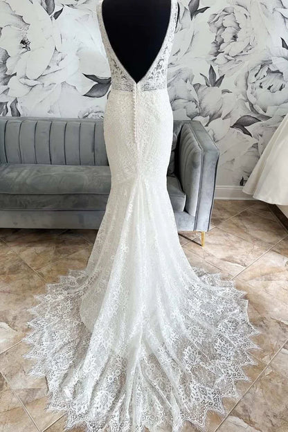 Lace Open Back Mermaid Long Wedding Dress