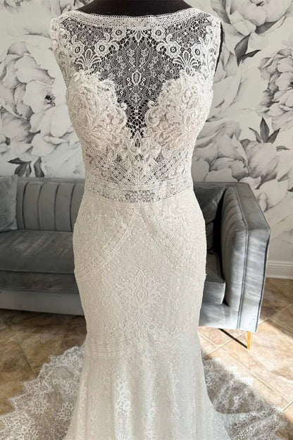 Lace Open Back Mermaid Long Wedding Dress