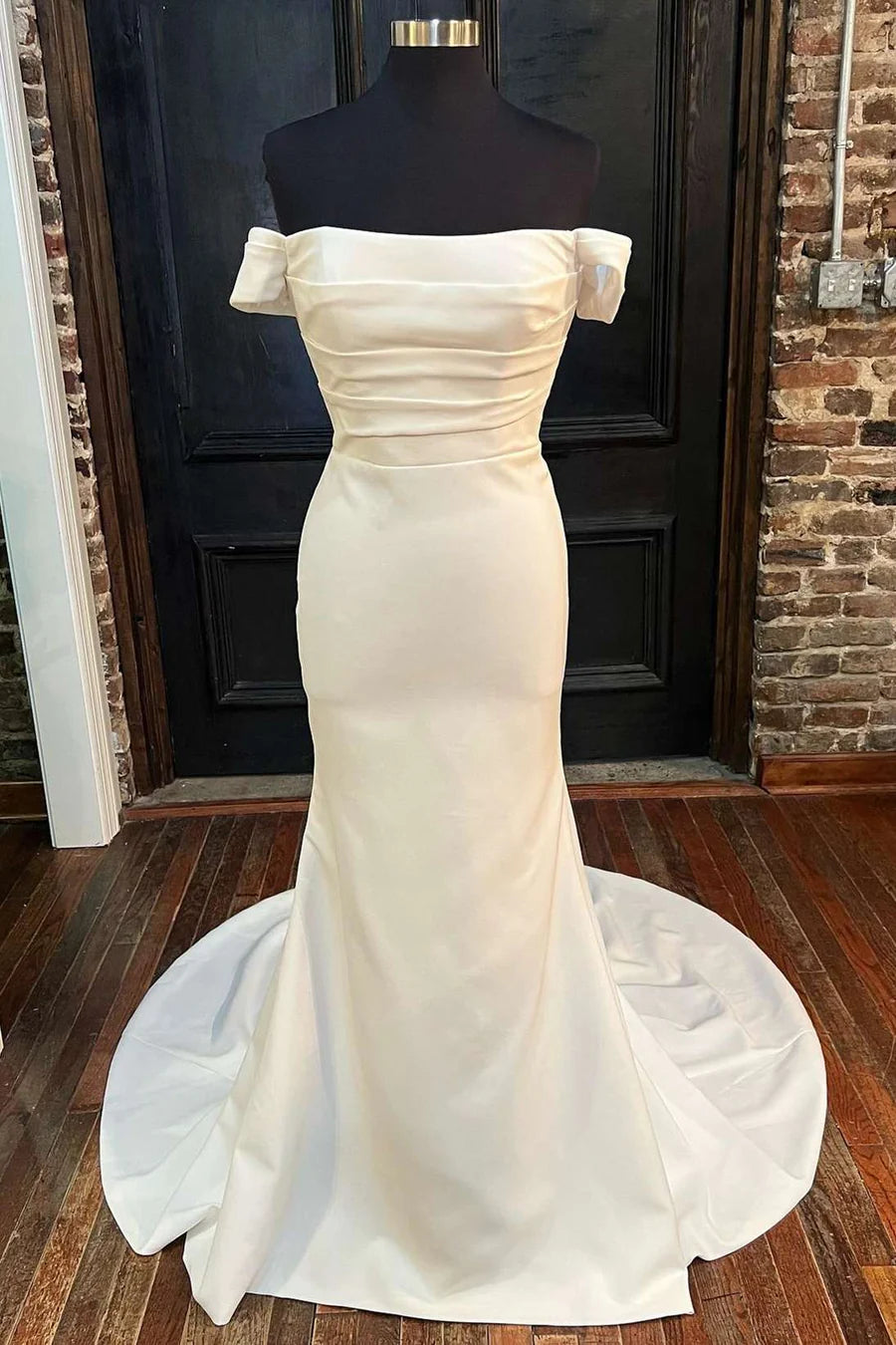 Satin Off-the-Shoulder Mermaid Long Wedding Dress