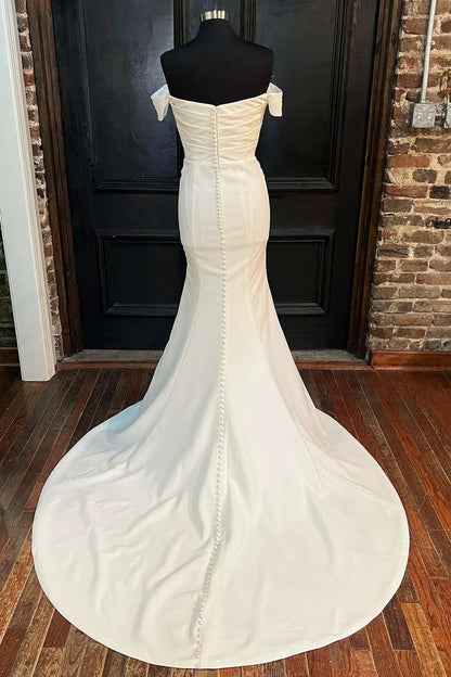 Satin Off-the-Shoulder Mermaid Long Wedding Dress