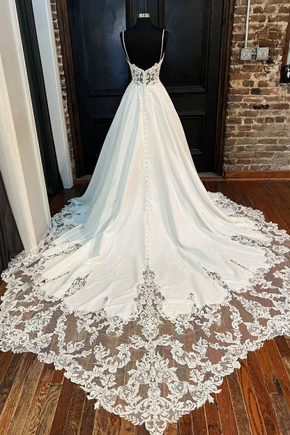 Lace Sweetheart Backless A-Line Wedding Dress