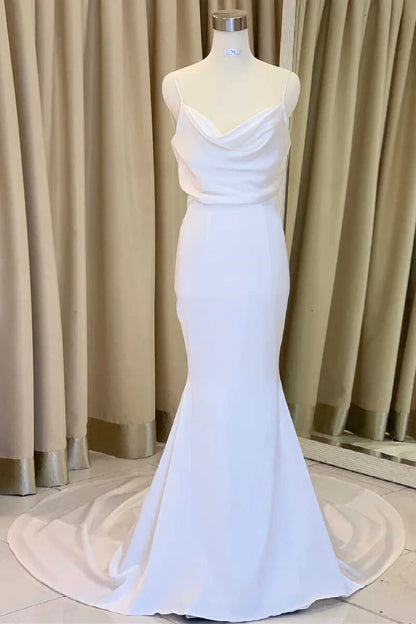 Cowl Neck Backless Mermaid Long Wedding Dress