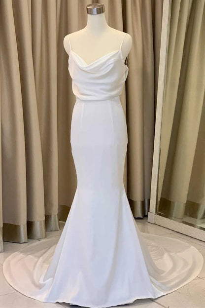 Cowl Neck Backless Mermaid Long Wedding Dress