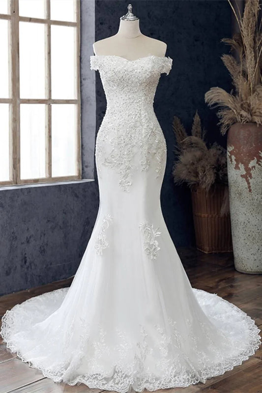 Beaded Embroidered Off-the-Shoulder Wedding Dress