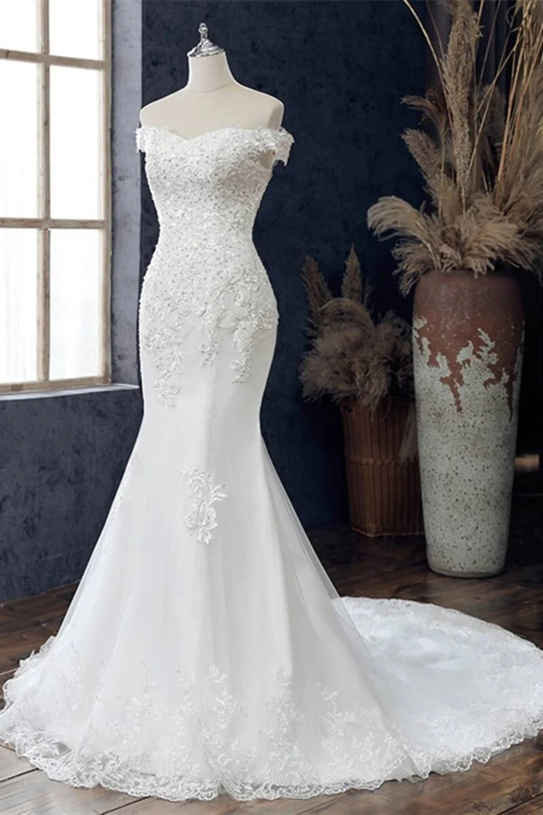 Beaded Embroidered Off-the-Shoulder Wedding Dress