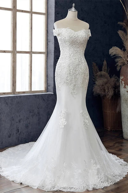 Beaded Embroidered Off-the-Shoulder Wedding Dress