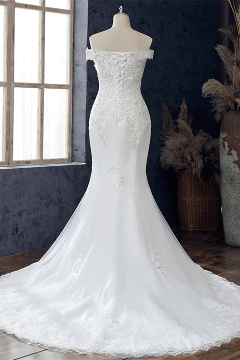 Beaded Embroidered Off-the-Shoulder Wedding Dress