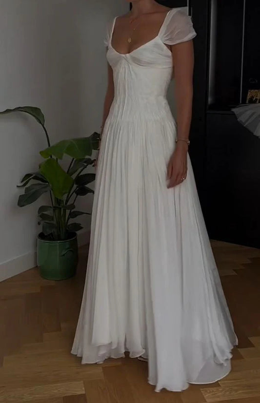 Beautiful White Chiffon A Line Prom Dress