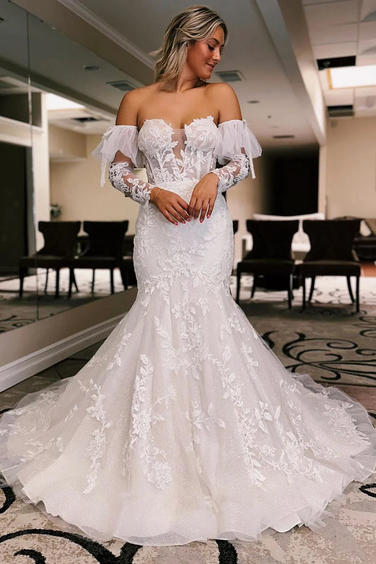 Floral Lace Sweetheart Trumpet Wedding Dress