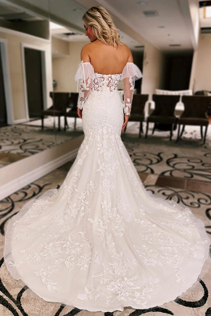 Floral Lace Sweetheart Trumpet Wedding Dress