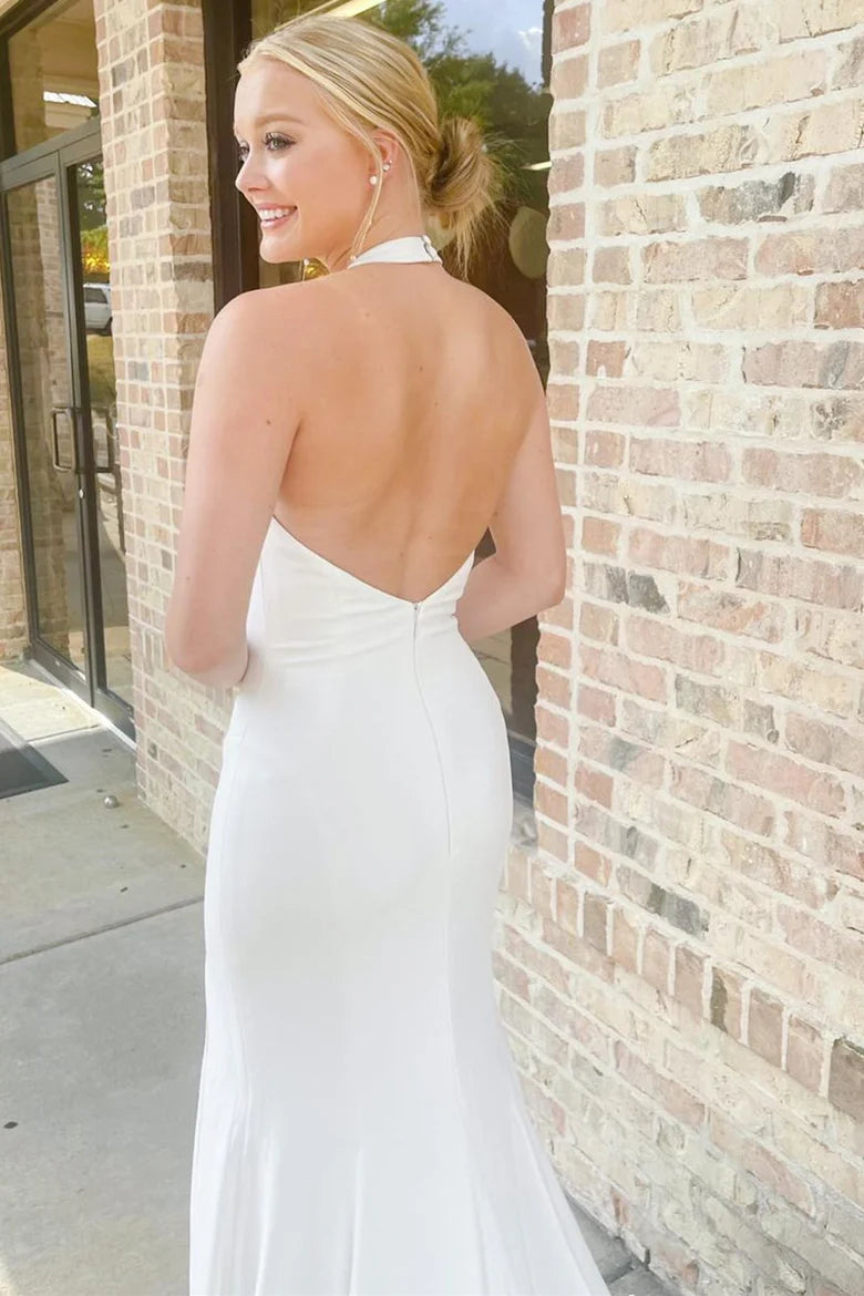 Slit Mermaid Long Wedding Dress With Halter