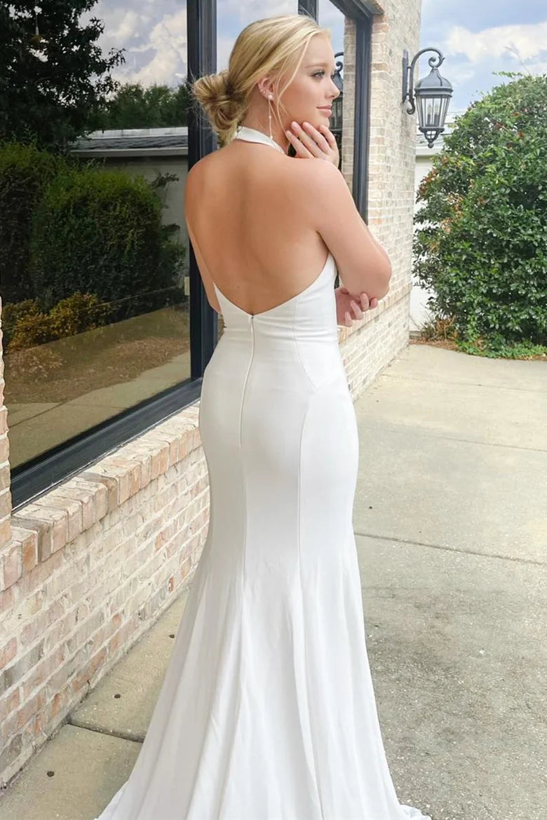 Slit Mermaid Long Wedding Dress With Halter