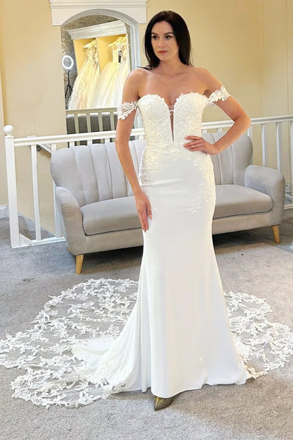 Off-the-Shoulder Lace Mermaid Long Wedding Dress