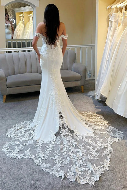 Off-the-Shoulder Lace Mermaid Long Wedding Dress