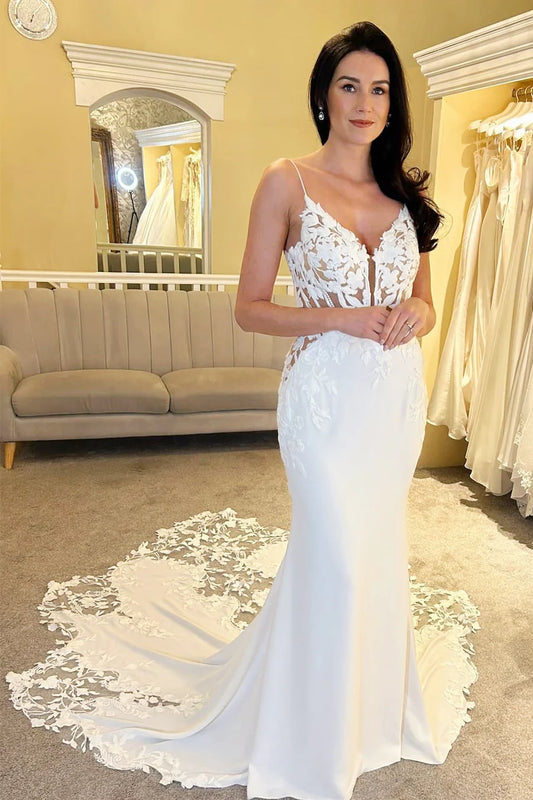 Deep V-Neck Mermaid Long Wedding Dress