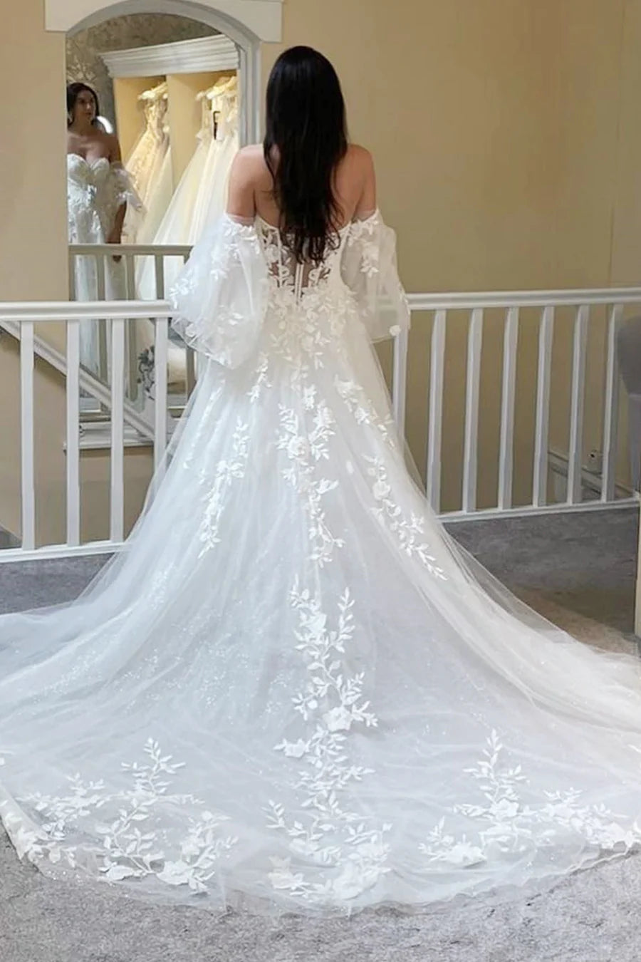 A-Line Strapless Long Wedding Dress with Sleeves