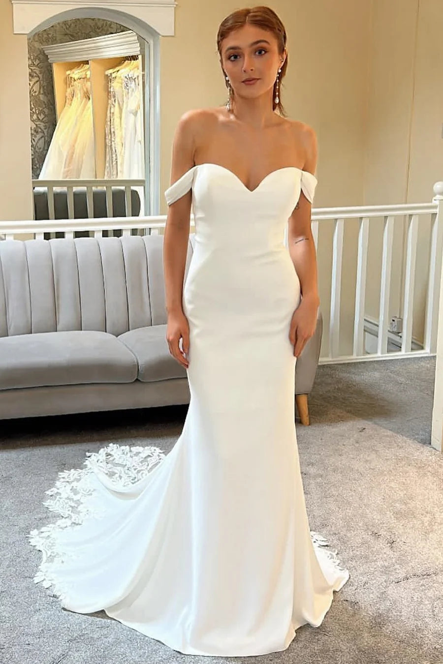 Off-the-Shoulder Mermaid Long Wedding Dress