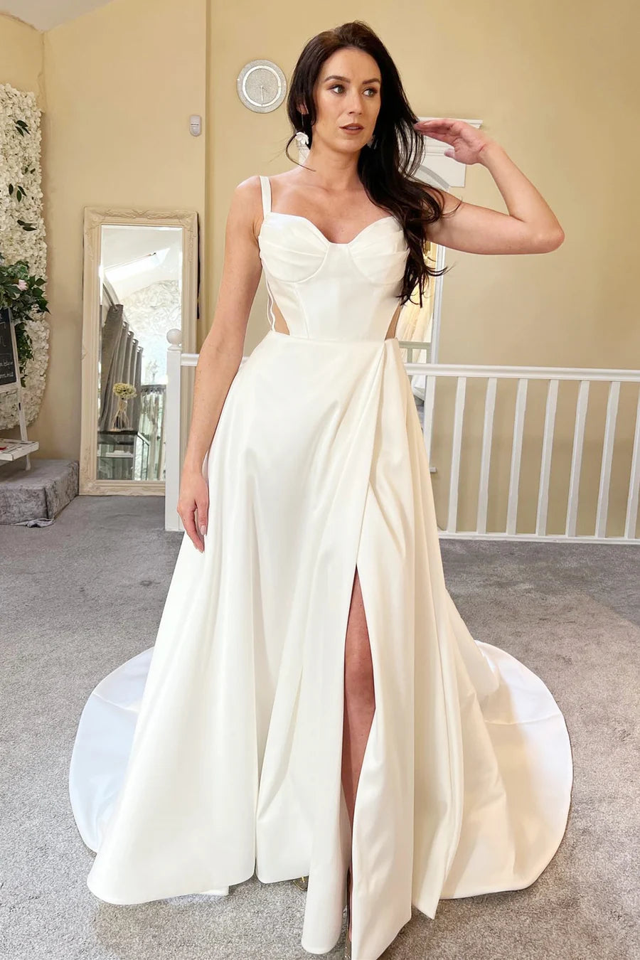 A-Line Sweetheart Cutout Train Wedding Dress With Slit